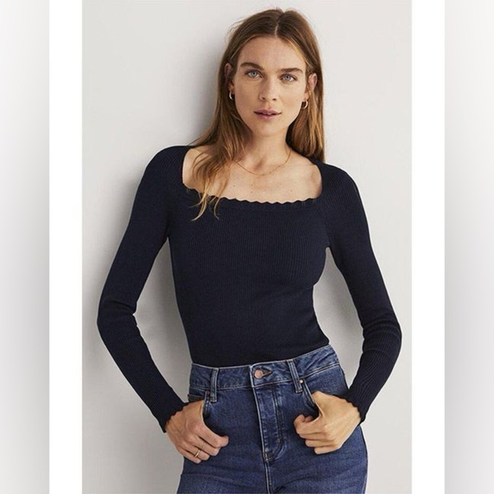 Boden Ribbed Square Neck Knitted Blouse Top